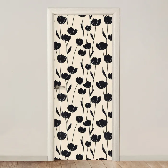 Tulpen - Patroon - Zwart deurposter klein 289 -3d_beige