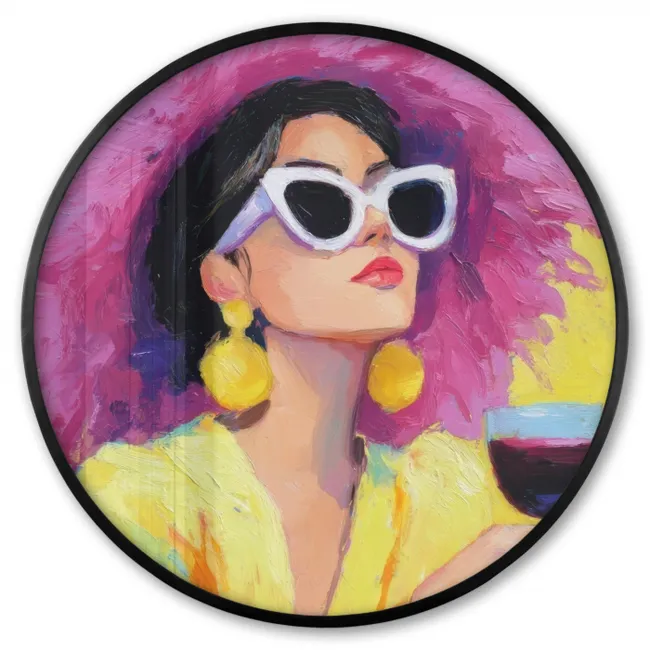 Ronde fotolijst - Vrouw - Hoed - Paars - Wijn