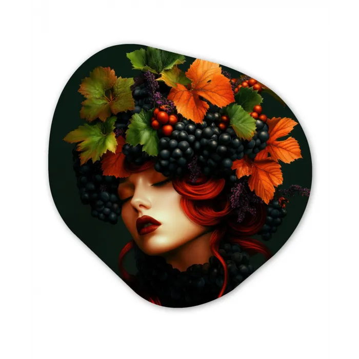 Vrouw - Rood - Groen - Druiven Wandcirkel Organisch Forex 3mm klein -3d