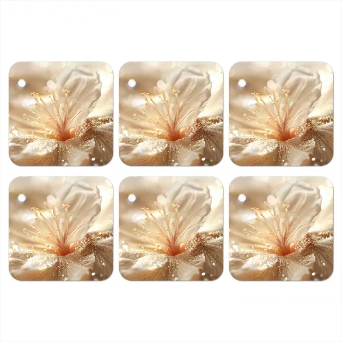 Bloem - Wit - Glitter - Goud - Modern onderzetter kurk middel -3d