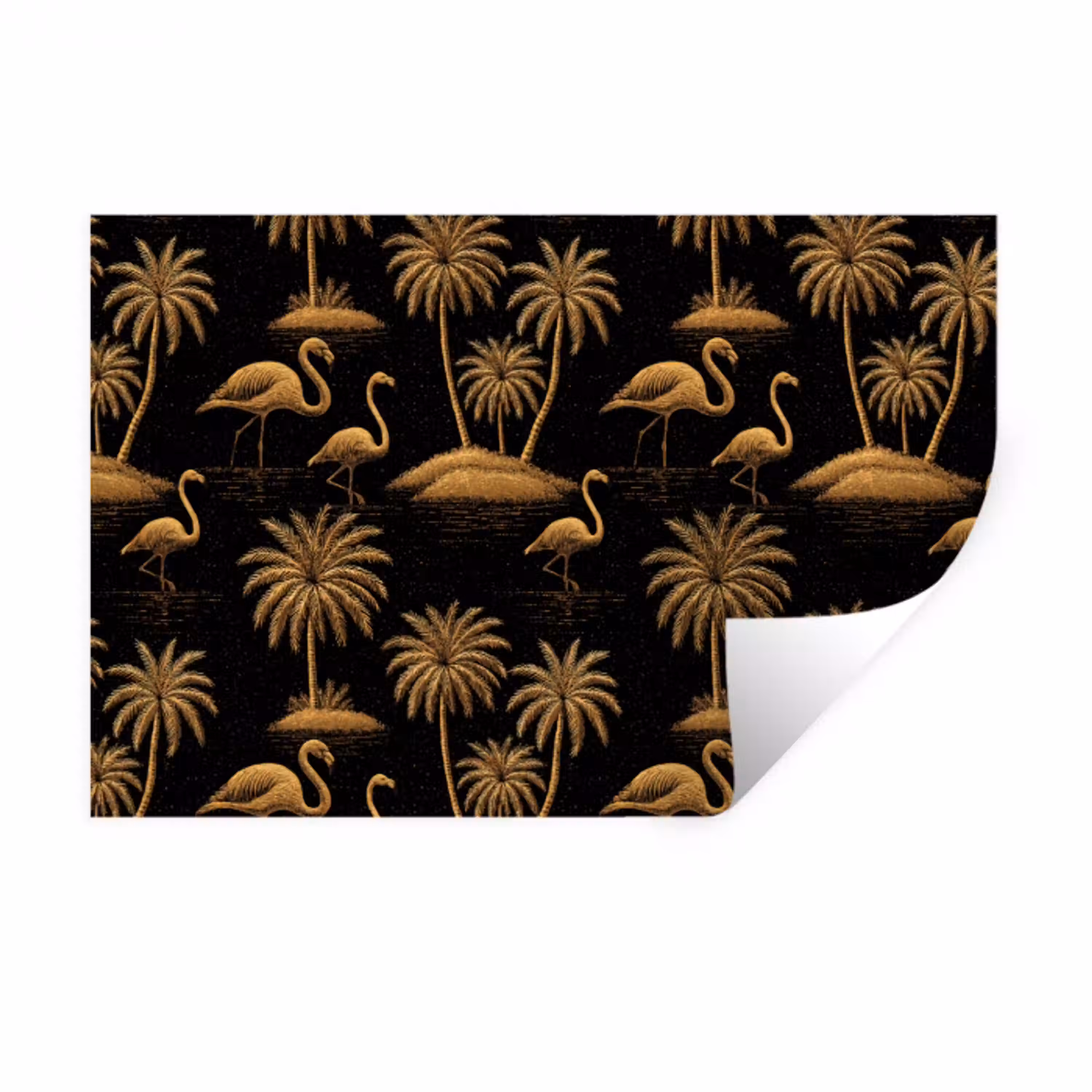 Flamingo - Palmbomen - Tropisch - Goud - Zwart Muursticker klein 286 -3d