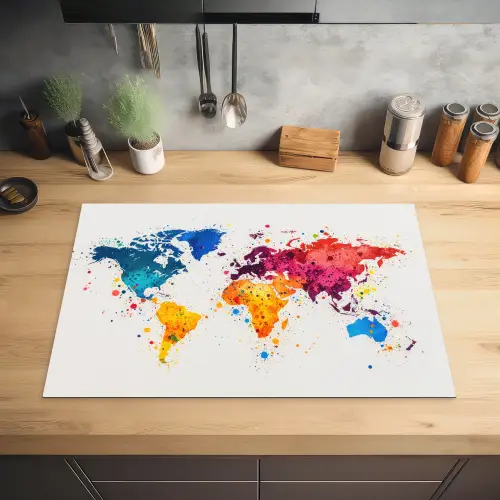 Wereldkaart - Graffiti - Kleurrijk Inductie beschermer vinyl 3mm klein -sfeer5