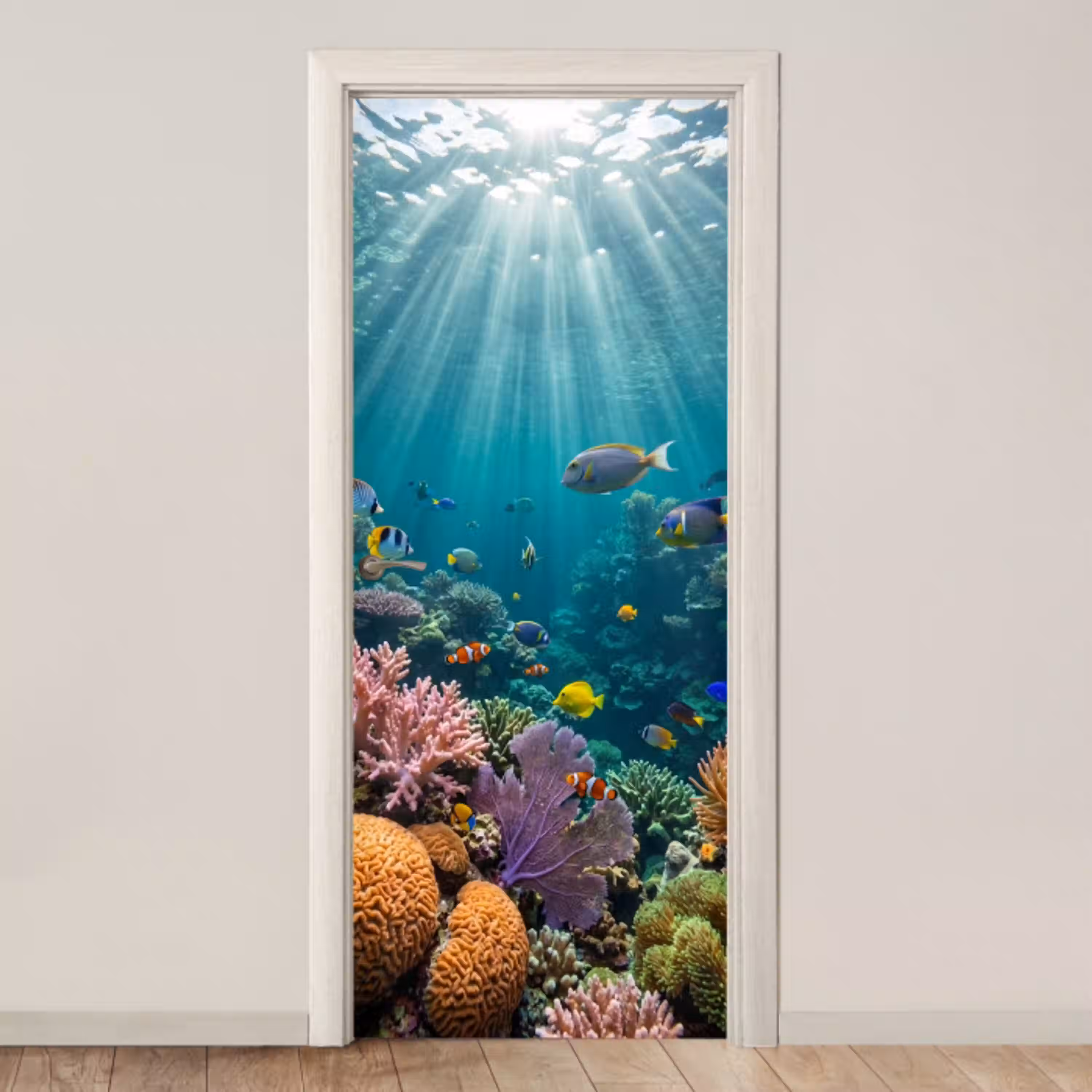 Vis - Koraal - Oceaan - Natuur - Kleurrijk deurposter klein -3d_beige