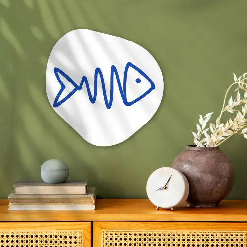 Vis - Minimalistisch - Blauw - Lijn Wandcirkel Organisch Forex 3mm klein -sfeer2