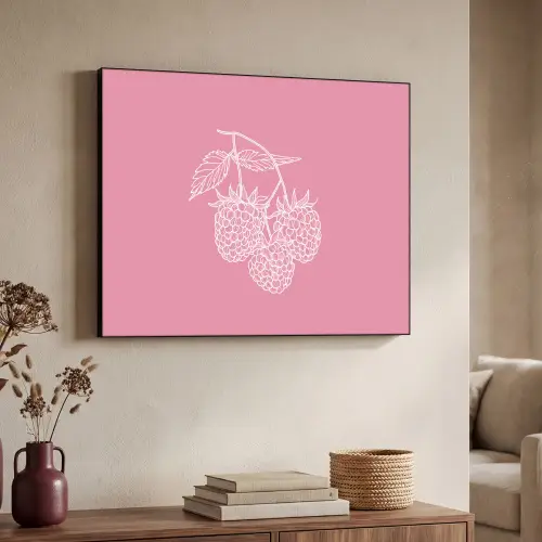 Frambozen - Steel - Getekend - Roze Textielframe zwart klein -sfeer3