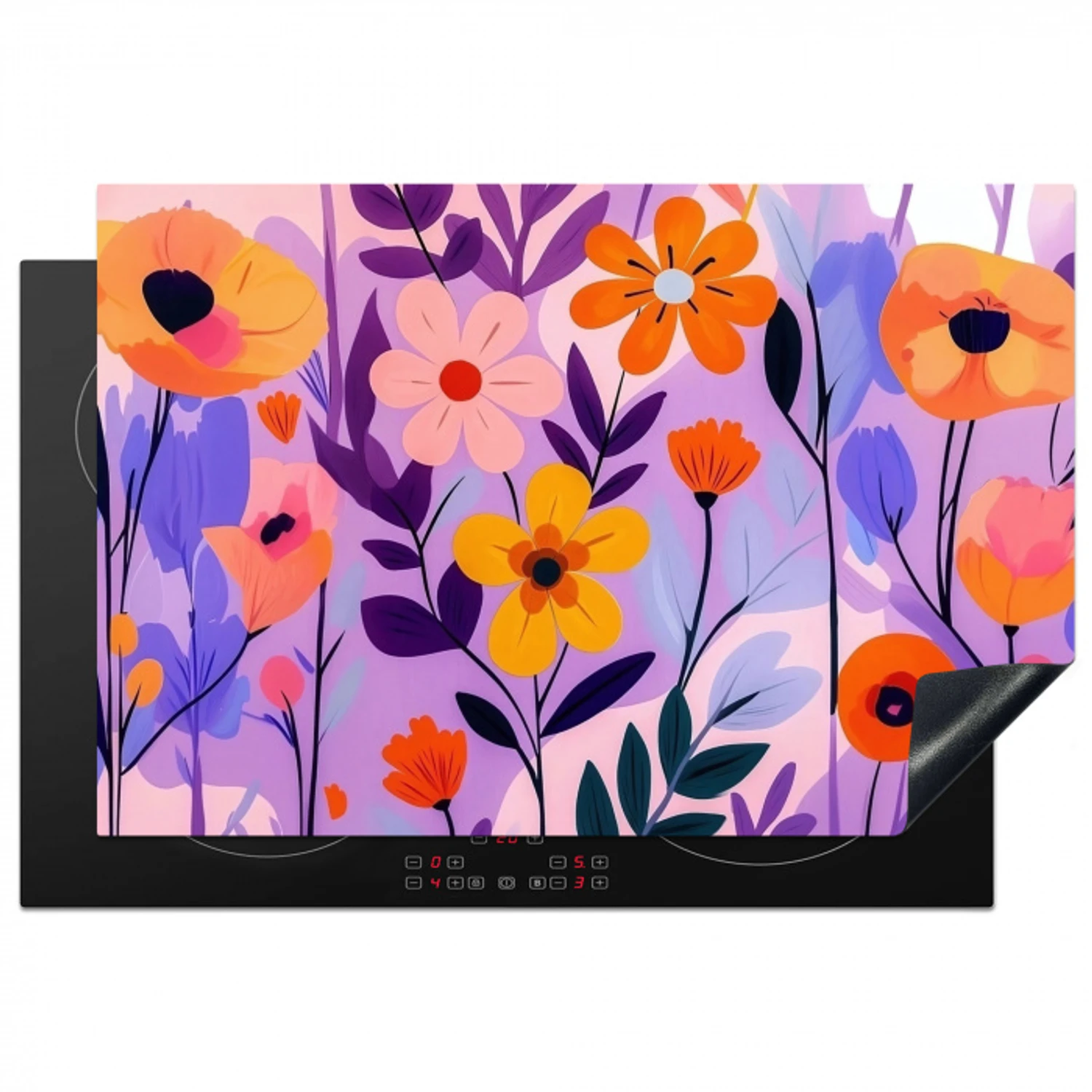 Bloemen - Kleurrijk - Bladeren Inductie beschermer vinyl 3mm klein -3d