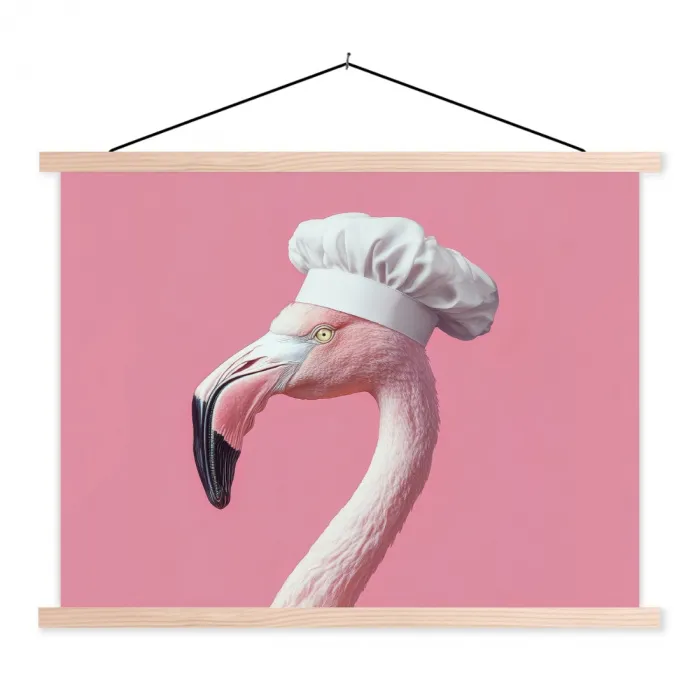 Flamingo - Roze - Koksmuts - Vogel textielposter latten blank klein -3d