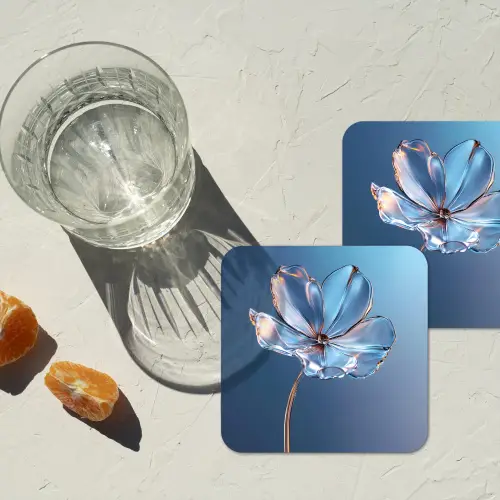 Blauw - Bloem - Glazen - Sierlijk onderzetter kurk middel -sfeer4