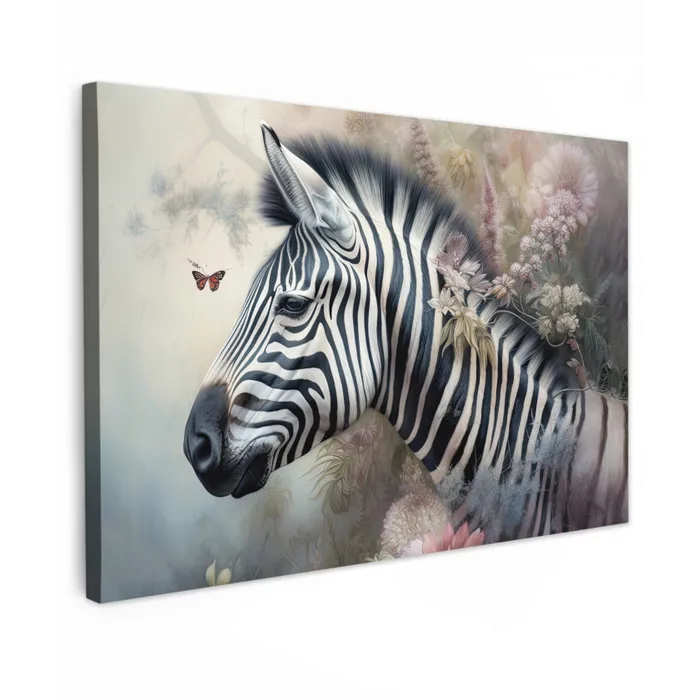 Zebra - Wilde dieren - Vlinder - Bloemen canvas 2cm klein -z3d