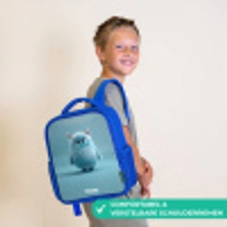 Blauw pluizig monster met hoorns Kinderrugzak - Blauw middel -sfeer3_NL