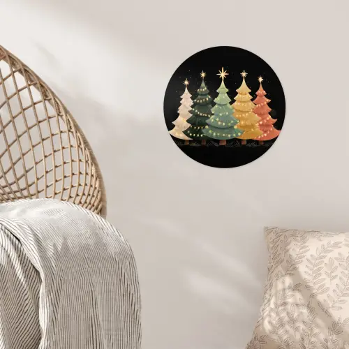 Kerstbomen - Kleurrijk - Lichtjes - Ster Wandcirkel behangsticker klein -sfeer4