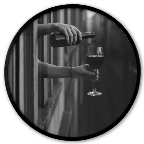 Wijnfles - Glas - Handen - Raam Fotolijst rond zonder passe partout klein -3d