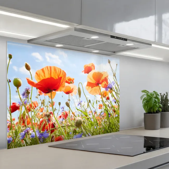 Spritzschutz Küche - Sommerlicher Tanz der Mohnblumen