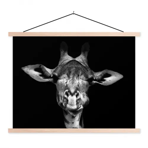 Giraffe - Portret - Dieren - Zwart - Wit textielposter latten blank klein -3d
