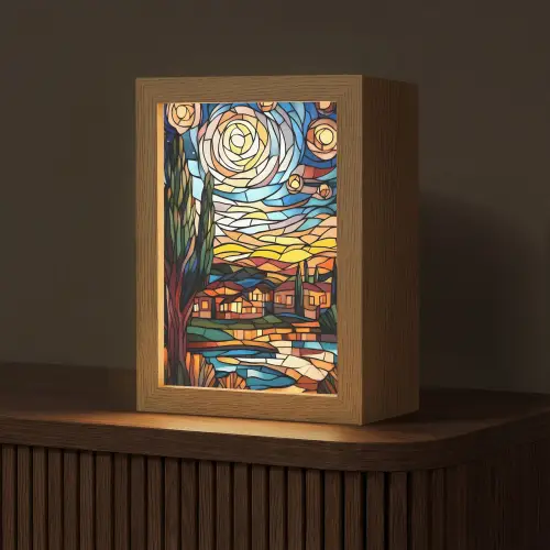 Hemel - Sterren - Mozaïek - Huizen Light Box met kabel (Tafellamp) klein -z3d_website