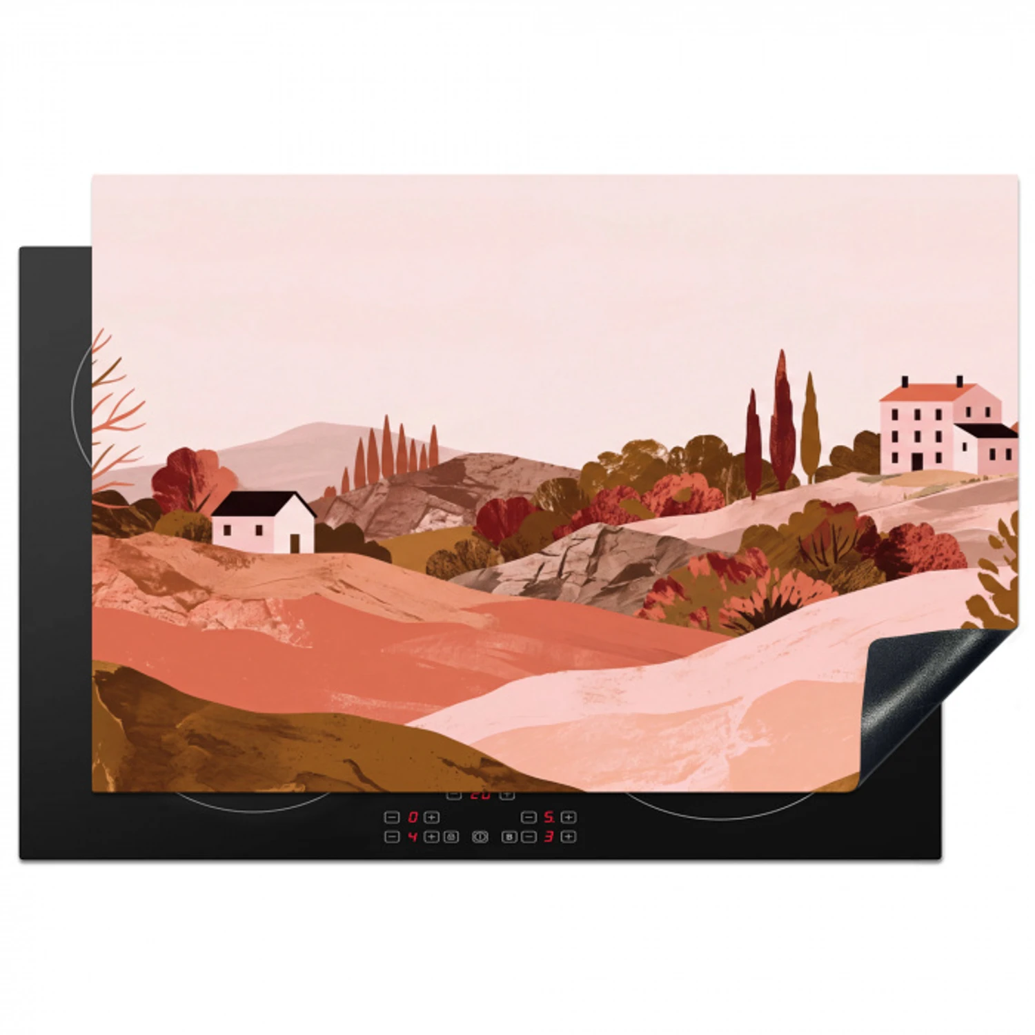 Heuvellandschap - Grafisch - Terracotta Inductie beschermer vinyl 3mm klein -3d