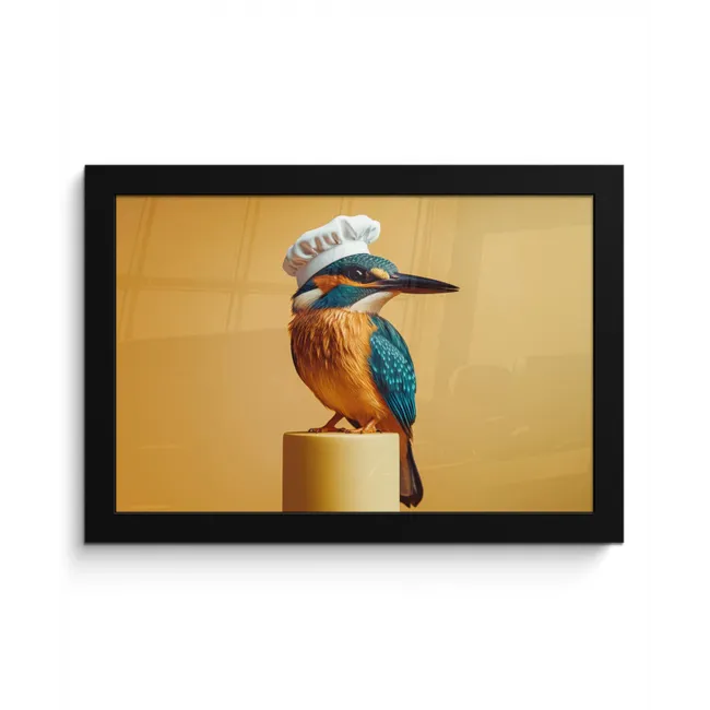 Ijsvogel - Pilaar - Koksmuts - Vogel fotolijst zwart zonder passe partout klein -3d