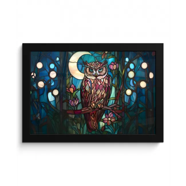 Uil - Mozaïek - Maan - Nacht fotolijst zwart zonder passe partout klein -3d
