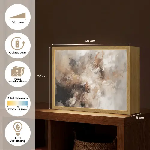 Verf - Abstract - Beige - Kunst Light Box met batterij (Wandlamp) middel -USP_websiteoverzichtNL