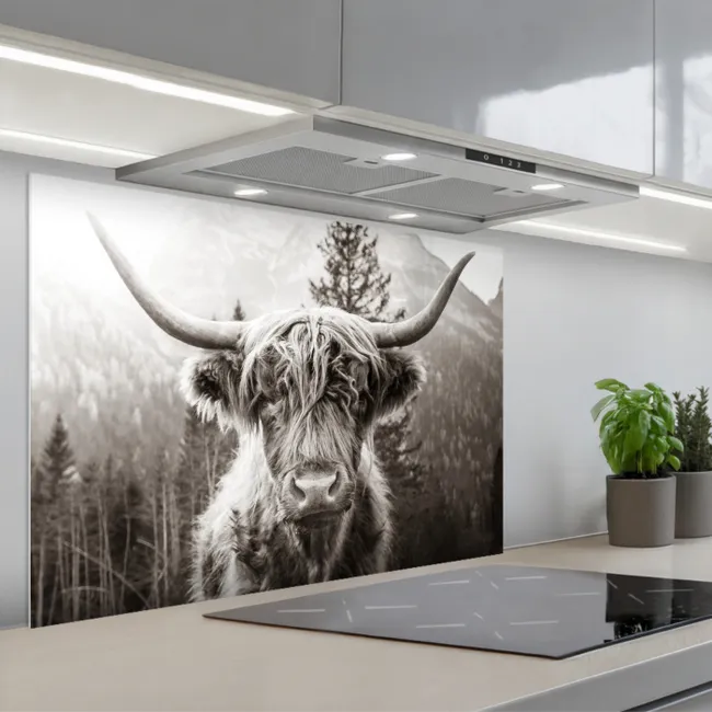 Kitchen Splashback - Scottish Highlander - Cow - Animals - Black - White