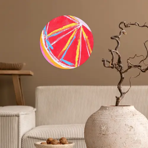 Grapefruit - Geschilderd - Roze - Strepen Wandcirkel behangsticker klein -sfeer1