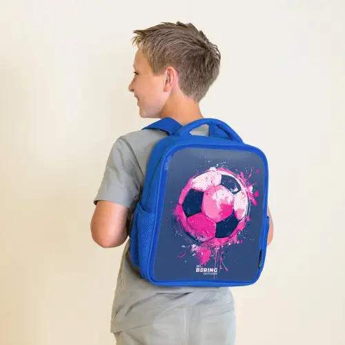 Voetbal -  Verf - Roze - Blauw Kinderrugzak - Blauw middel -sfeer2