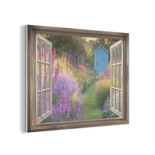 Doorkijk - Bloemen - Raam - Natuur PET vilt klein -3d