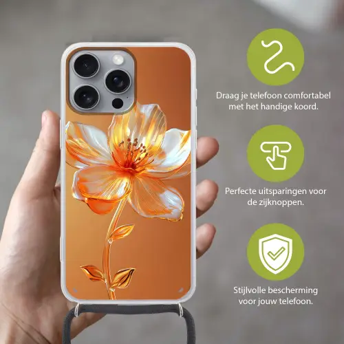 Glazen - Bloem - Oranje Hoesje iPhone 16 Pro Max met koord klein -sfeer2_NL