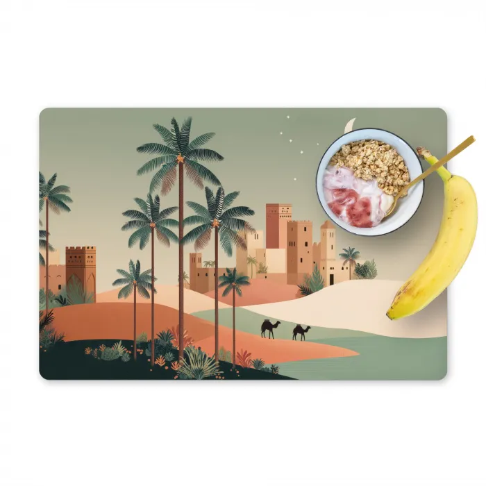 Nachtlandschap - Kamelen - Sterren - zandduinden Placemat vinyl groot -zzzproduct_Kitchenyeah-website