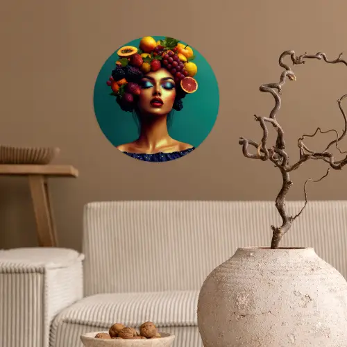 Vrouw - Hoodtooi - Tropisch - Fruit - Druiven Wandcirkel behangsticker klein -sfeer1