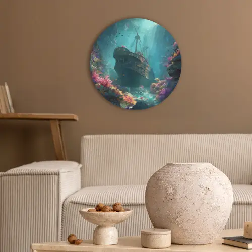 Schip - Hout - Koraalriffen - Zonlicht Akoestische PET Vilt - Rond klein -sfeer1