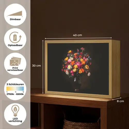 Kleurrijk - Boeket - Vaas - Donkerbruin Light Box met batterij (Wandlamp) middel -USP_websiteoverzichtNL