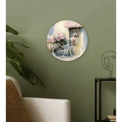 Fiets - Pastelkleuren - Bloemen Wandcirkel kunststof plaat 5mm dik klein -sfeer3