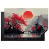 Rode zon - Rivier - brug - Bomen Inductie beschermer vinyl 3mm klein -3d