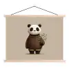 Panda - Blauwe bloemen - Zachtheid textielposter latten blank klein -3d