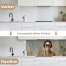 Portret - Vlinder - Kleurrijk keuken achterwand 2 middel -voor-na_DE