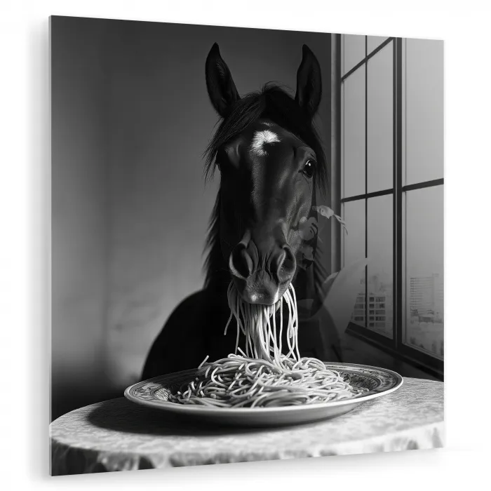 Paard - Bord - Pasta - Tafelkleed - Zwart Wit - Dieren plexiglas 5mm klein -zzzproduct_nieuw