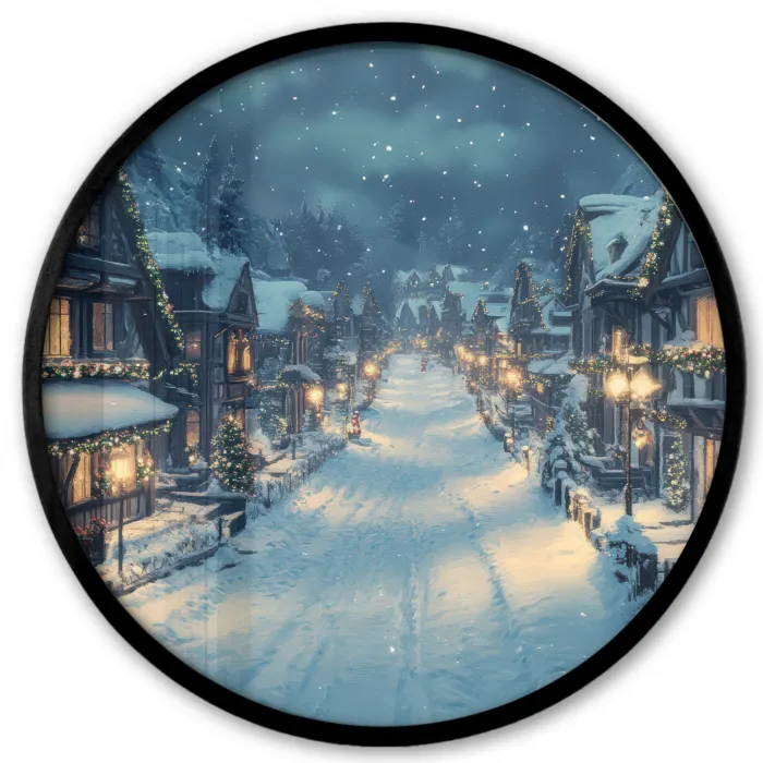 Kerstdorp - Kerst - Sneeuw - Winter Fotolijst rond zonder passe partout klein -3d