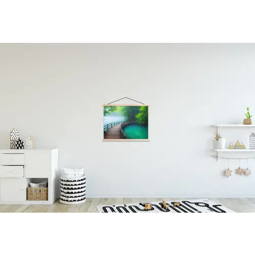 Brug - Water - Rivier - Bos textielposter latten blank klein -kinderkamer