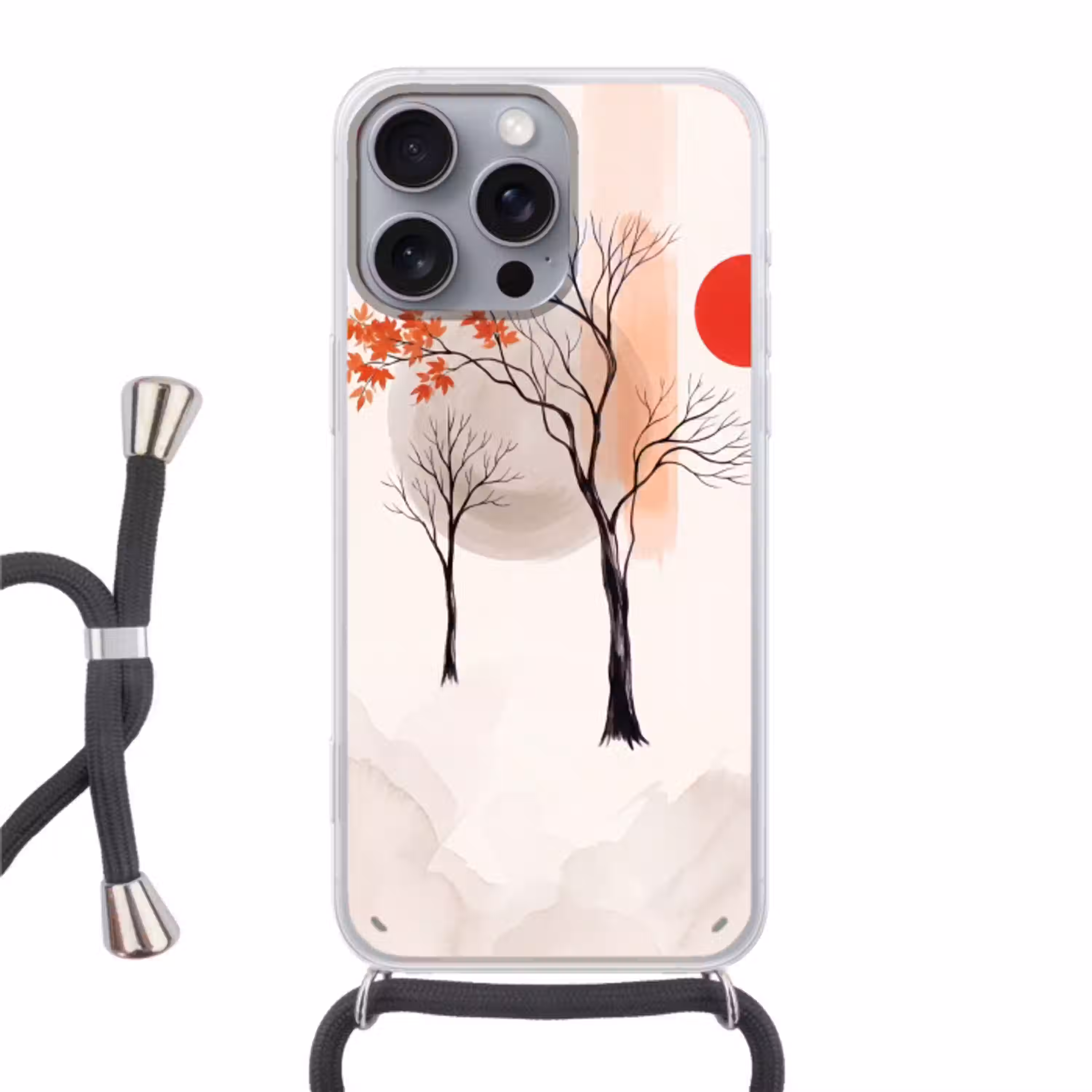 Boom - Rood - Abstract Hoesje iPhone 16 Pro Max met koord klein -3d