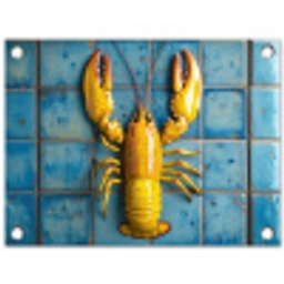 Kreeft - Geel - Blauw - Tegels tuinposter los doek klein -3d