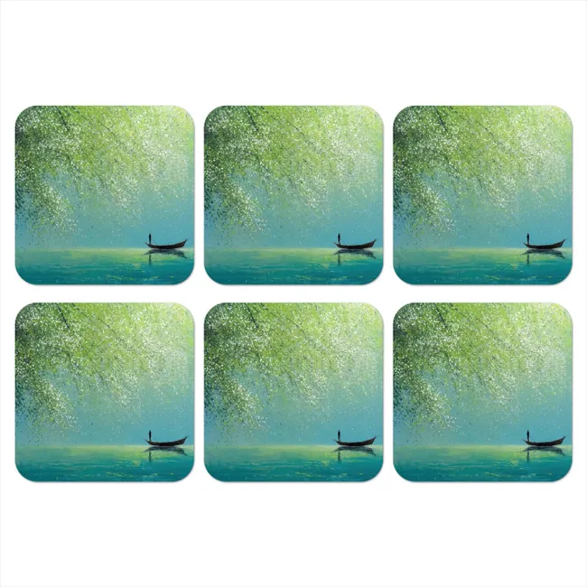 Onderzetter - Bootje - Water - Bladeren - Bloesems
