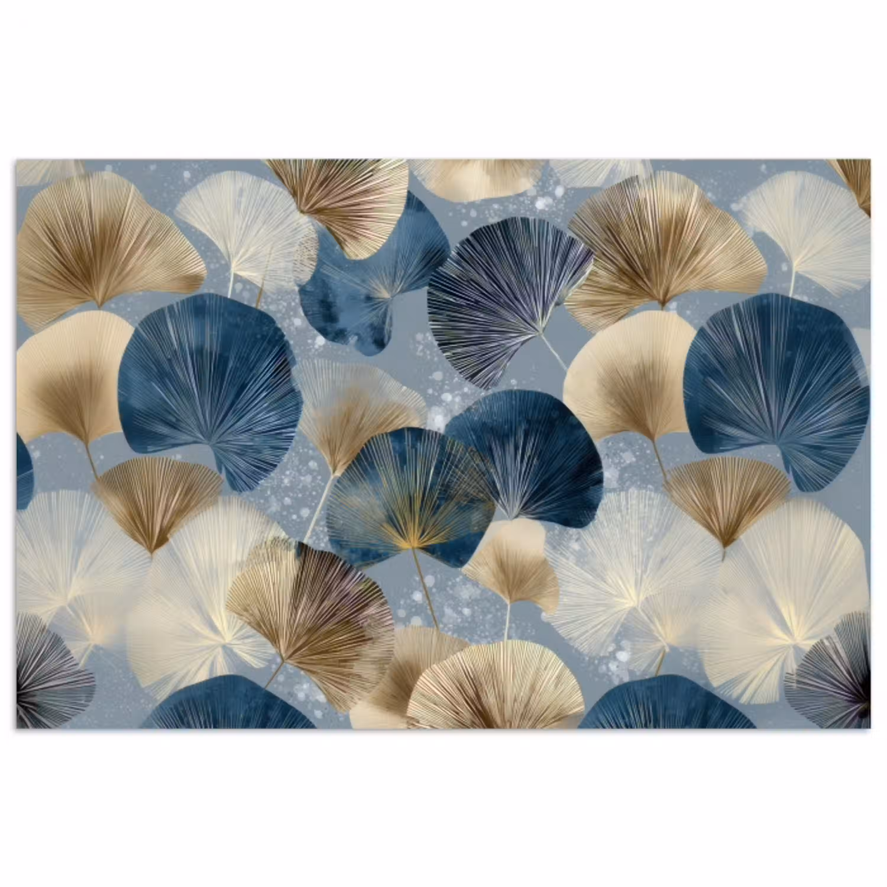 Bladeren - Abstract - Goud - Blauw poster papier klein -3d