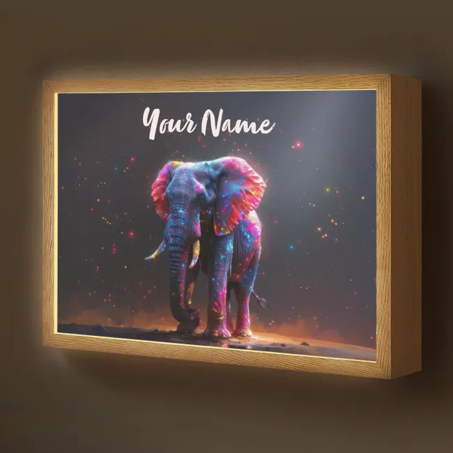 Lightbox - Kids' Wall Lamp with Name -. Elephant - Colors - Stars - Animal