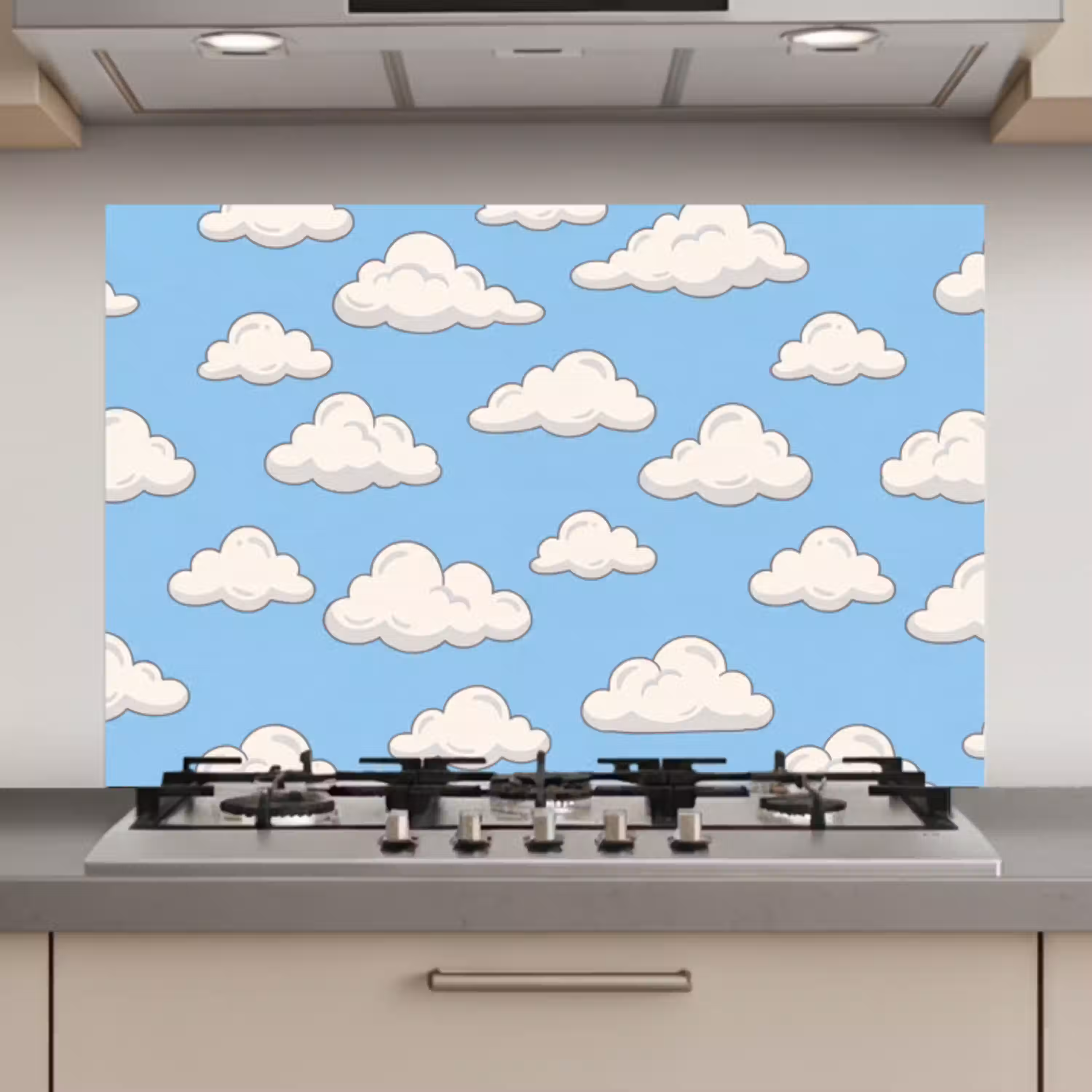 Wolk - Cartoon - Lucht - Blauw - Wit keuken achterwand spatscherm klein -3d_website