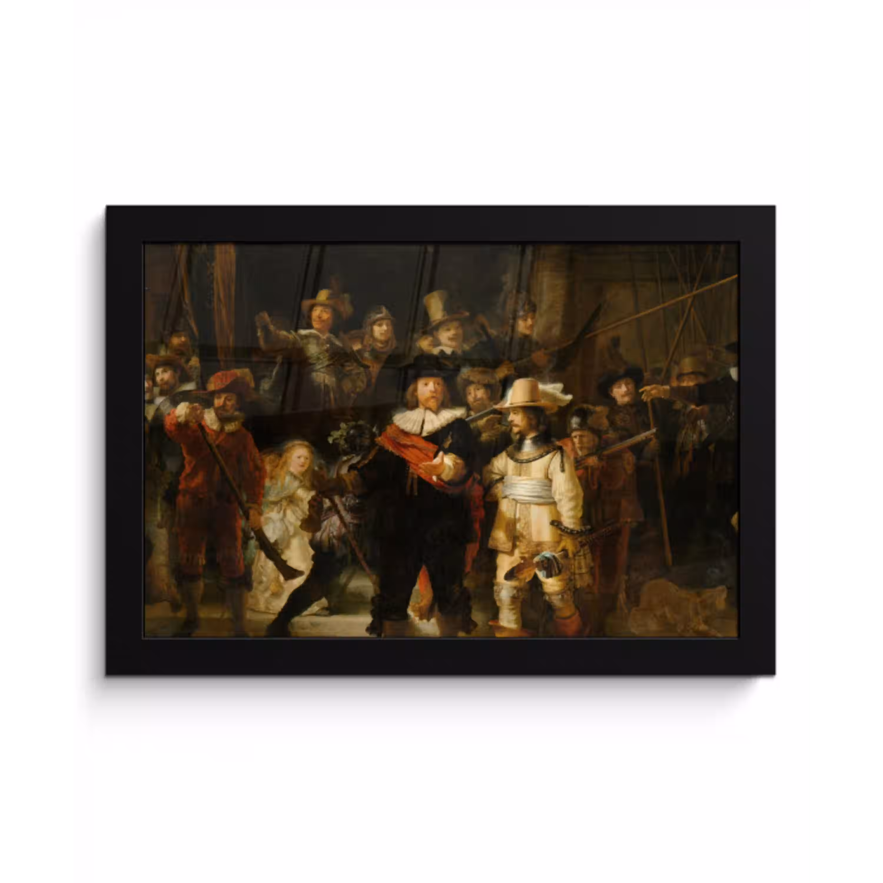 De Nachtwacht - Schilderij van Rembrandt van Rijn fotolijst zwart zonder passe partout klein -3d