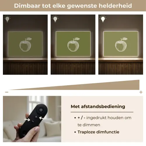 Lijntekening - Appel - Olijfgroen - Blaadje Light Box met batterij (Wandlamp) middel -USP_dimbaarNL