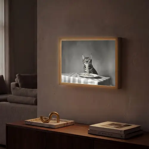 Bengaal - Kat - Tafelkleed - Zwart - Wit - Dier Light Box met batterij (Wandlamp) middel -sfeer1