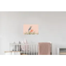 Vogel - Bloem - Natuur - Roze Muursticker klein -kinderkamer