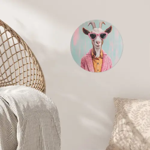 Zonnebril - Roze - Geit - Horen Wandcirkel behangsticker klein -sfeer4